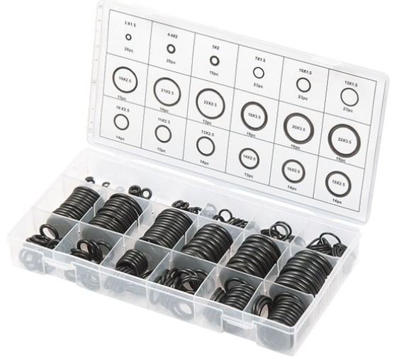 Набор резиновых уплотнительных прокладок Сибртех d.3-22мм. 279пр. 47598