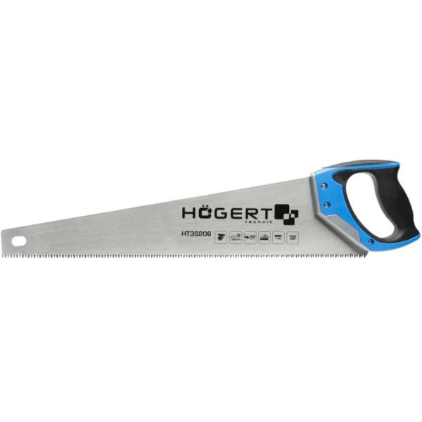 Пила-ножовка HOEGERT 500 мм, 7 TPI, закаленные зубья, трехсторонняя заточка HT3S206 в Челябинске 