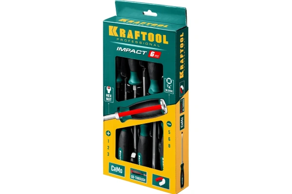 Набор отверток ударных Kraftool Impact Cr-Mo-V 6пр. PH1,2,3SL4.5,5.5,6.5  25025 в Челябинске 