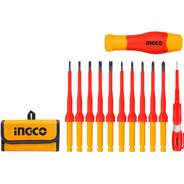 Диэлектрическая отвертка с насадками 12 шт. INGCO HKISD1201 INDUSTRIAL