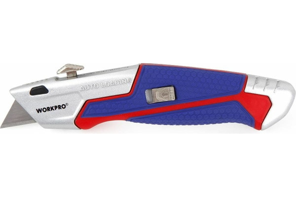 Нож с трапециевидным лезвием WORKPRO алюминиевый корпус, 5 лезвий в комплекте  WP213012 в Екатеринбурге 