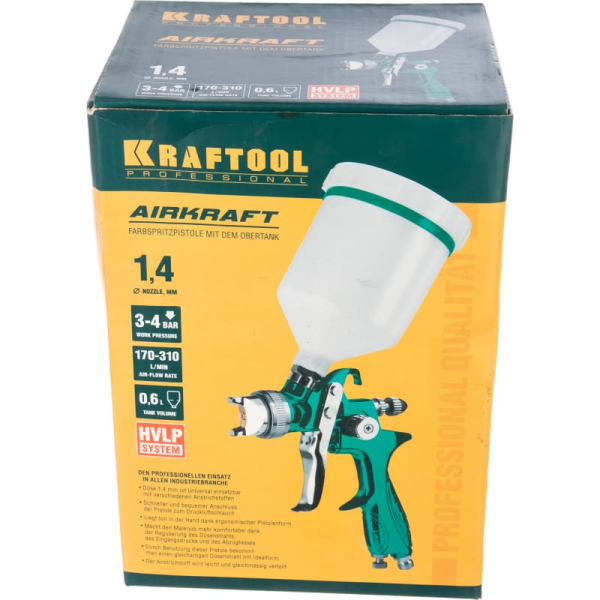 Краскопульт с верхним бачком Kraftool AirKraft HVLP 1.4мм.  06522-1.4 в Челябинске
