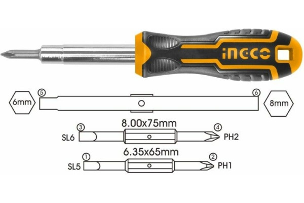 Отвертка INGCO INDUSTRIAL 6 в1 AKISD0608  в Екатеринбурге 