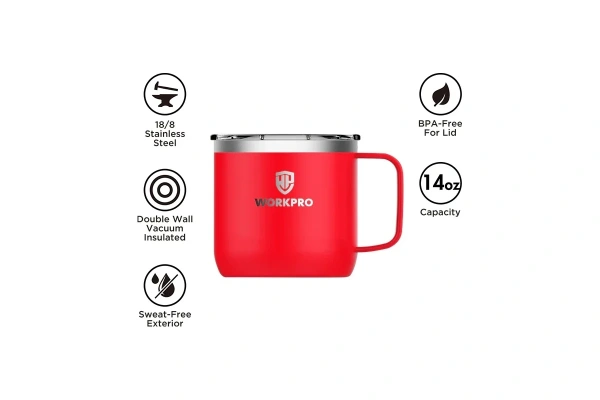 Термокружка с крышкой и ручкой WORKPRO 413мл.  WP389014 в Челябинске 