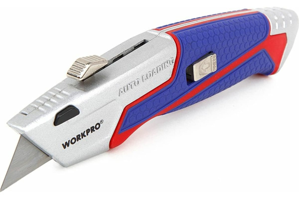 Нож с трапециевидным лезвием WORKPRO алюминиевый корпус, 5 лезвий в комплекте  WP213012