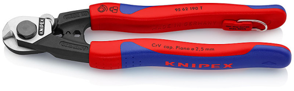 Тросорез KNIPEX рез: кабель d 7 мм, трос d 5 мм, провол. ср. d 4 мм,роял. струна d 2.5 мм,L-190 мм,обжим б KN-9562190TBK в Екатеринбурге 