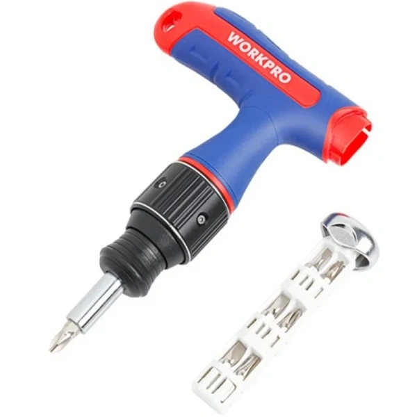 Отвёртка реверсивная Т-образная WORKPRO 7-В-1 с трещоткой PRO 2X DRIVE Dual-Drive  WP221072