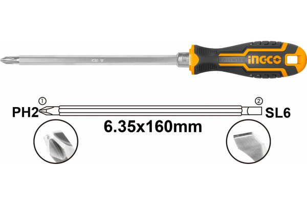 Отвертка двухсторонняя INGCO 160 мм PH2+SL6 AKISD0201 в Екатеринбурге 