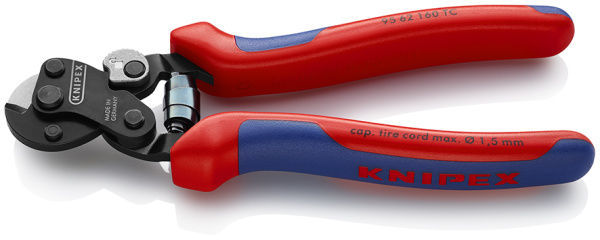 Тросорез KNIPEX для реза шинного корда, рез: кабель d 2 мм, особо прочный трос (1960 Н/мм) d 2 мм, пружина KN-9562160TC