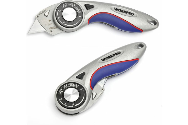 Нож с трапециевидным лезвием складной поворотный WORKPRO 6 лезвий в комплекте  WP211013 в Екатеринбурге 