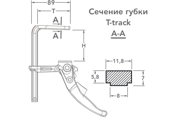 Струбцина кованая Woodwork F-тип 160x60 мм  c рычажной рукояткой для установки в Т-паз   RTC-1660 в Челябинске 